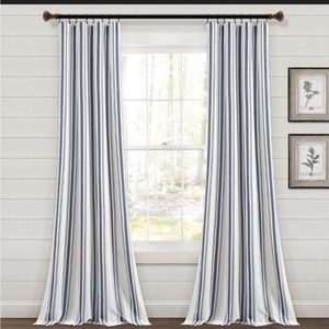Farmhouse style striped curtains that are Blue & White